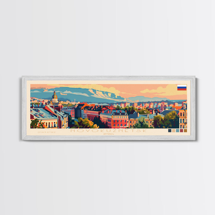 Novokuznetsk Russia Panoramic Travel Poster, Framed Canvas Print or Metal Wall Art, Travel Art, Home Decor, Panoramic Painting, Midcentury Art