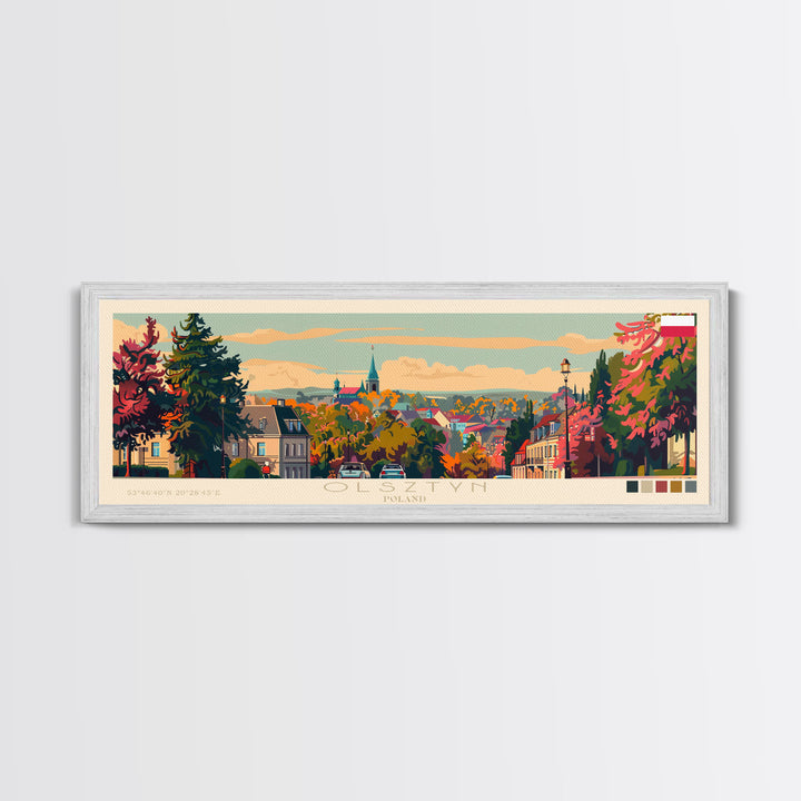 Olsztyn Poland Panoramic Travel Poster, Framed Canvas Print or Metal Wall Art, Travel Art, Home Decor, Panoramic Painting, Midcentury Art