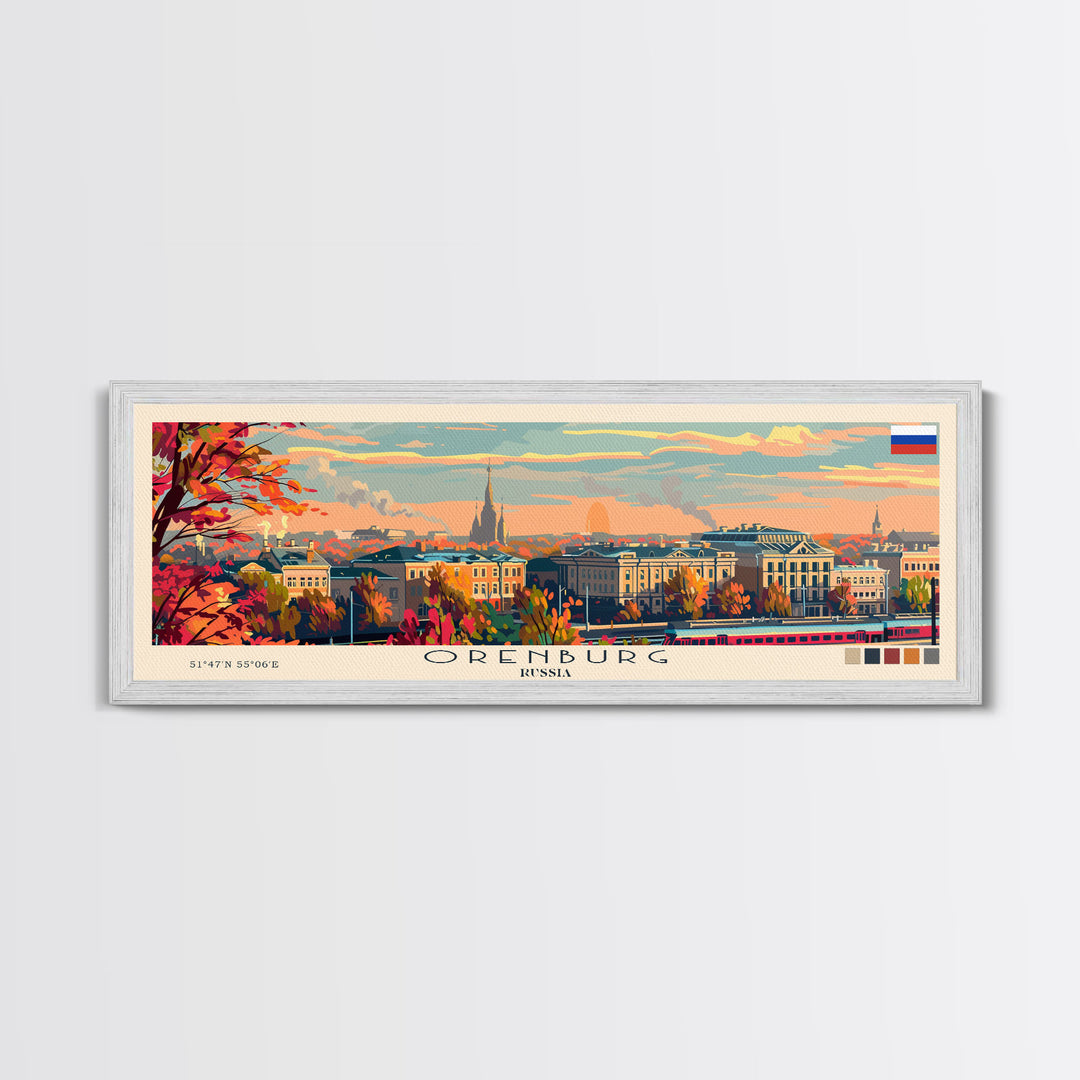 Orenburg Russia Panoramic Travel Poster, Framed Canvas Print or Metal Wall Art, Travel Art, Home Decor, Panoramic Painting, Midcentury Art