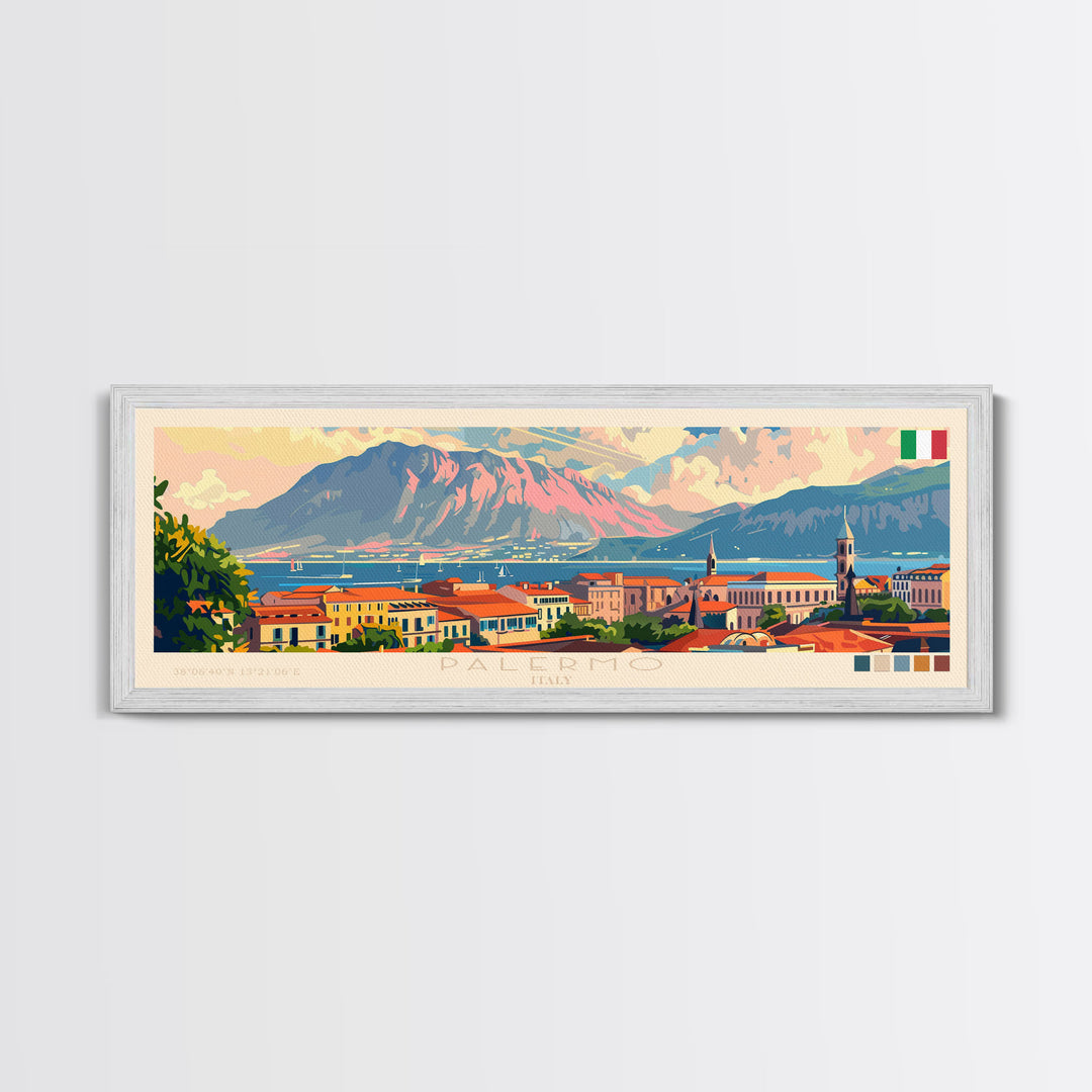 Palermo Italy Travel Print Wall Art, Panoramic City Art, Travel Art, Wall Decor, Vacation Gift, Framed Canvas Print Or Metal Art