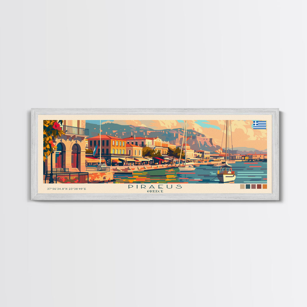 Piraeus Greece Travel Art, City Art, Framed Canvas Print or Metal Wall Art, Europe Travel Poster, Panoramic Wall Art, Extra Wide Wall Art