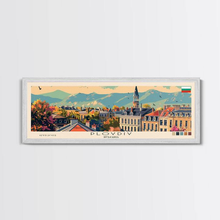 Plovdiv Bulgaria Travel Art, City Art, Framed Canvas Print or Metal Wall Art, Europe Travel Poster, Panoramic Wall Art, Extra Wide Wall Art