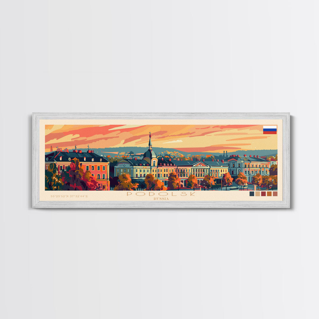 Podolsk Russia Panoramic Travel Poster, Framed Canvas Print or Metal Wall Art, Travel Art, Home Decor, Panoramic Painting, Midcentury Art