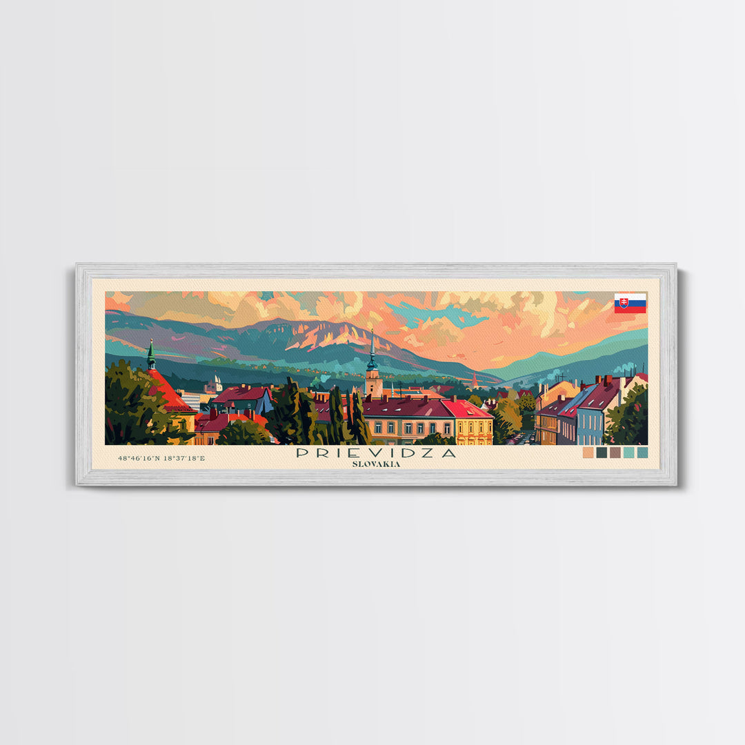 Prievidza Slovakia Travel Print Wall Art, Panoramic City Art, Travel Art, Wall Decor, Vacation Gift, Framed Canvas Print Or Metal Art