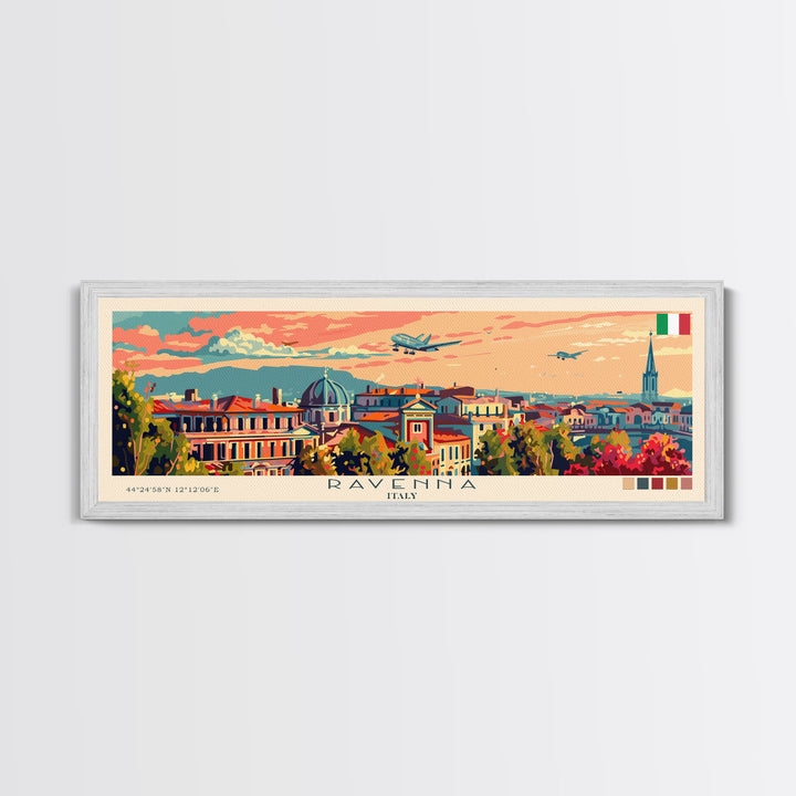 Ravenna Italy Panoramic Travel Poster, Framed Canvas Print or Metal Wall Art, Travel Art, Home Decor, Panoramic Painting, Midcentury Art