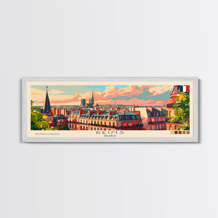 Reims France Travel Art, City Art, Framed Canvas Print or Metal Wall Art, Europe Travel Poster, Panoramic Wall Art, Extra Wide Wall Art