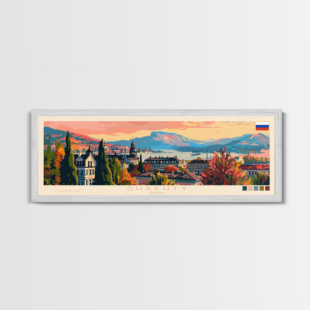 Shakhty Russia Panoramic Travel Poster, Framed Canvas Print or Metal Wall Art, Travel Art, Home Decor, Panoramic Painting, Midcentury Art