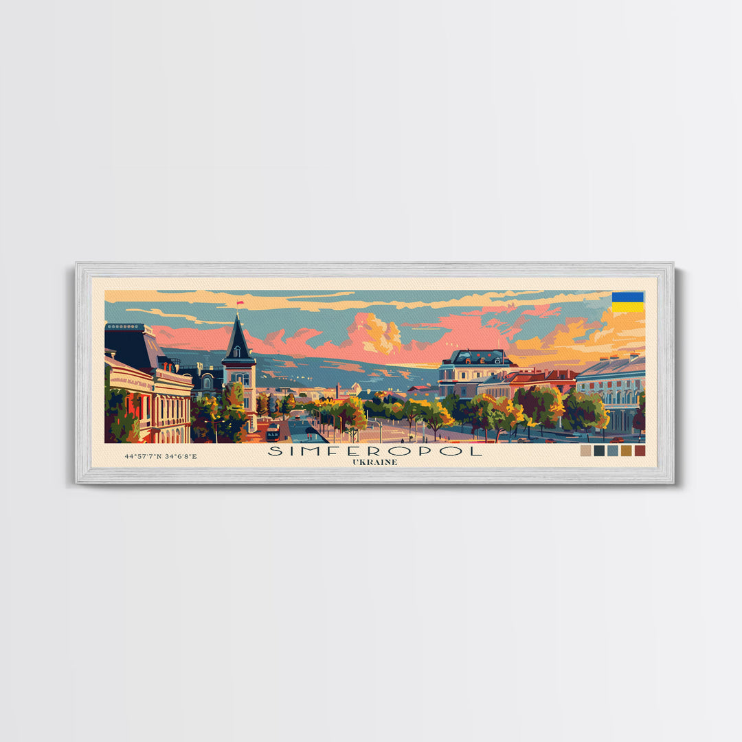 Simferopol Ukraine Panoramic Travel Poster, Framed Canvas Print or Metal Wall Art, Travel Art, Home Decor, Panoramic Painting, Midcentury Art