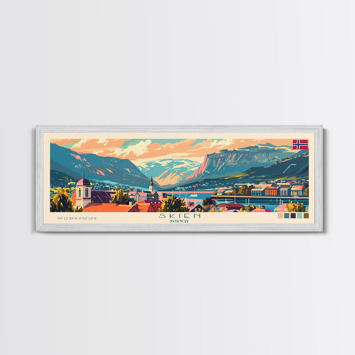 Skien Norway Travel Art, City Art, Framed Canvas Print or Metal Wall Art, Europe Travel Poster, Panoramic Wall Art, Extra Wide Wall Art