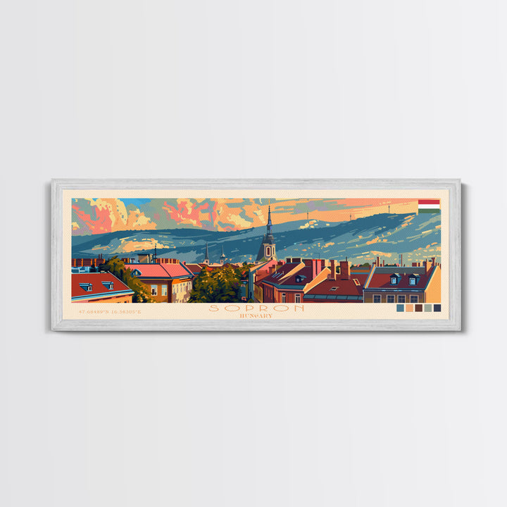 Sopron Hungary Travel Art, City Art, Framed Canvas Print or Metal Wall Art, Europe Travel Poster, Panoramic Wall Art, Extra Wide Wall Art