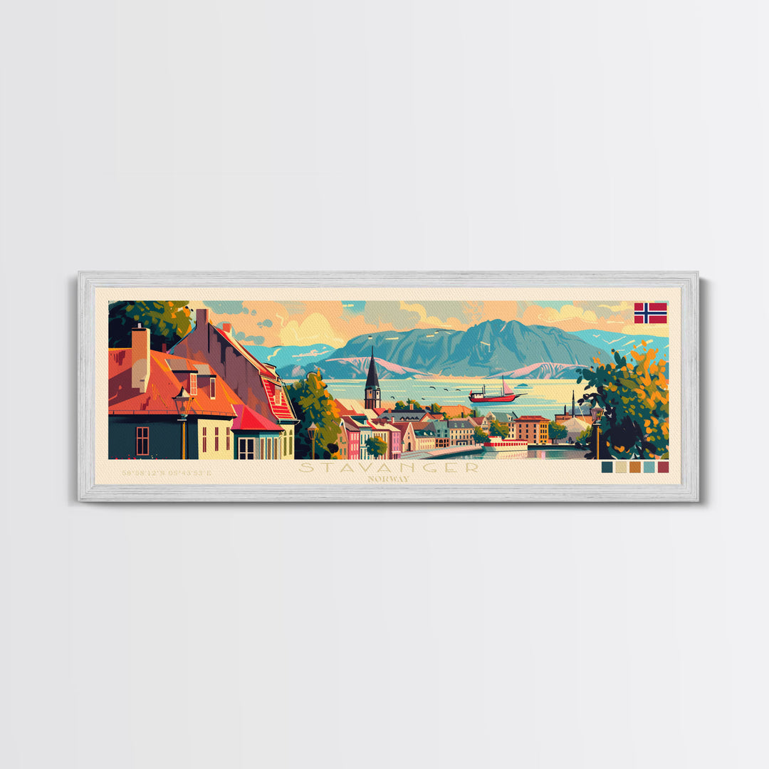 Stavanger Norway Travel Art, City Art, Framed Canvas Print or Metal Wall Art, Europe Travel Poster, Panoramic Wall Art, Extra Wide Wall Art