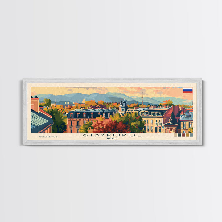 Stavropol Russia Panoramic Travel Poster, Framed Canvas Print or Metal Wall Art, Travel Art, Home Decor, Panoramic Painting, Midcentury Art