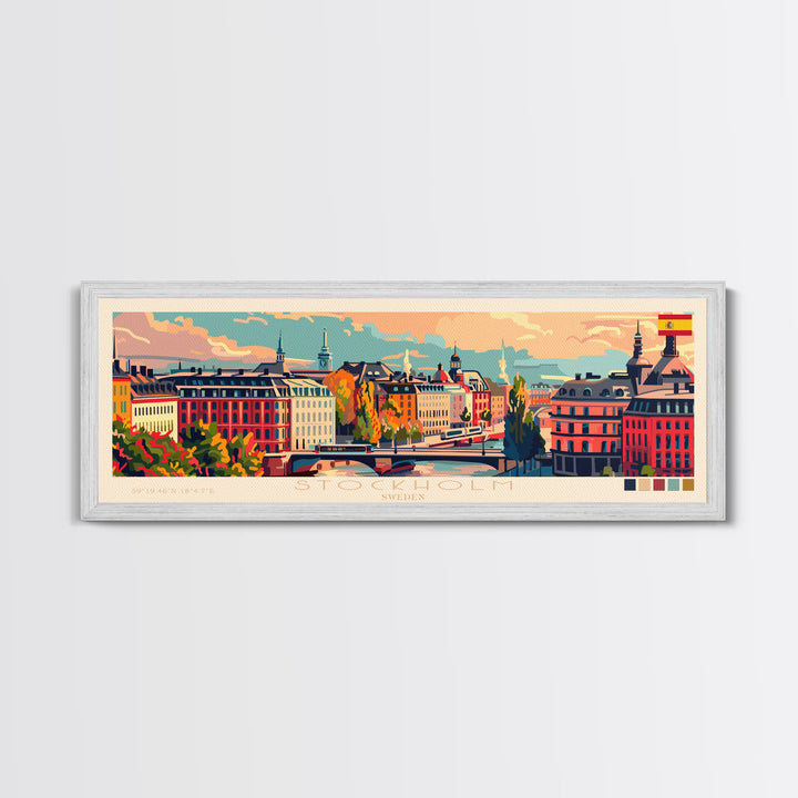 Stockholm Sweden Travel Art, City Art, Framed Canvas Print or Metal Wall Art, Europe Travel Poster, Panoramic Wall Art, Extra Wide Wall Art