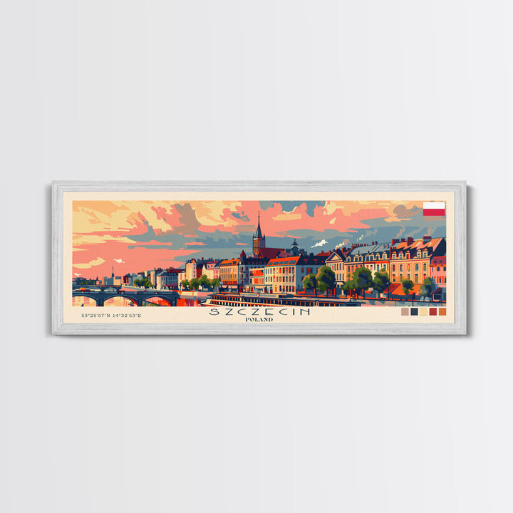 Szczecin Poland Travel Print Wall Art, Panoramic City Art, Travel Art, Wall Decor, Vacation Gift, Framed Canvas Print Or Metal Art