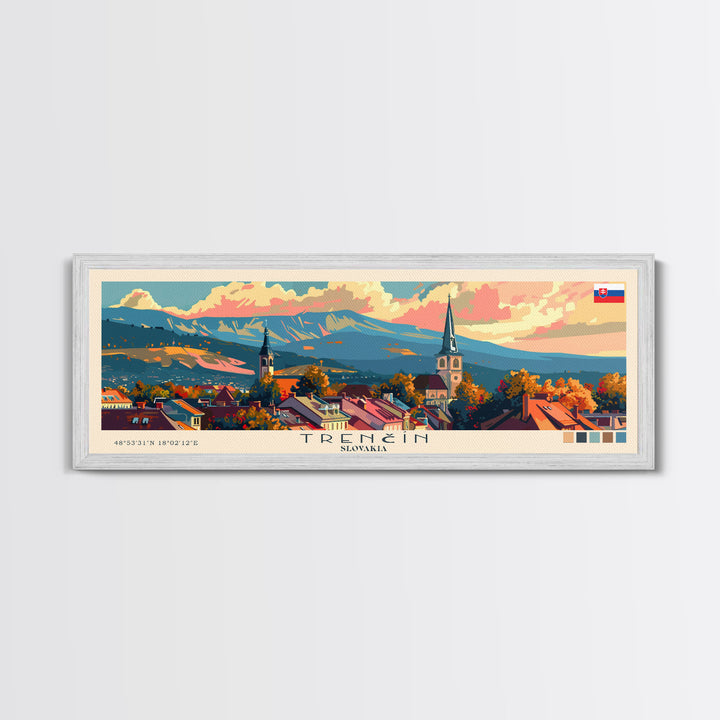 Trencin Slovakia Travel Art, City Art, Framed Canvas Print or Metal Wall Art, Europe Travel Poster, Panoramic Wall Art, Extra Wide Wall Art