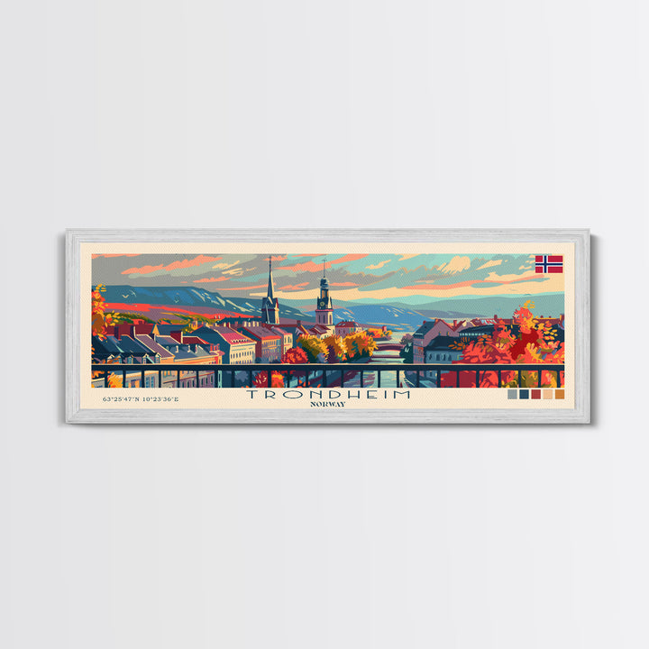 Trondheim Norway Travel Print Wall Art, Panoramic City Art, Travel Art, Wall Decor, Vacation Gift, Framed Canvas Print Or Metal Art