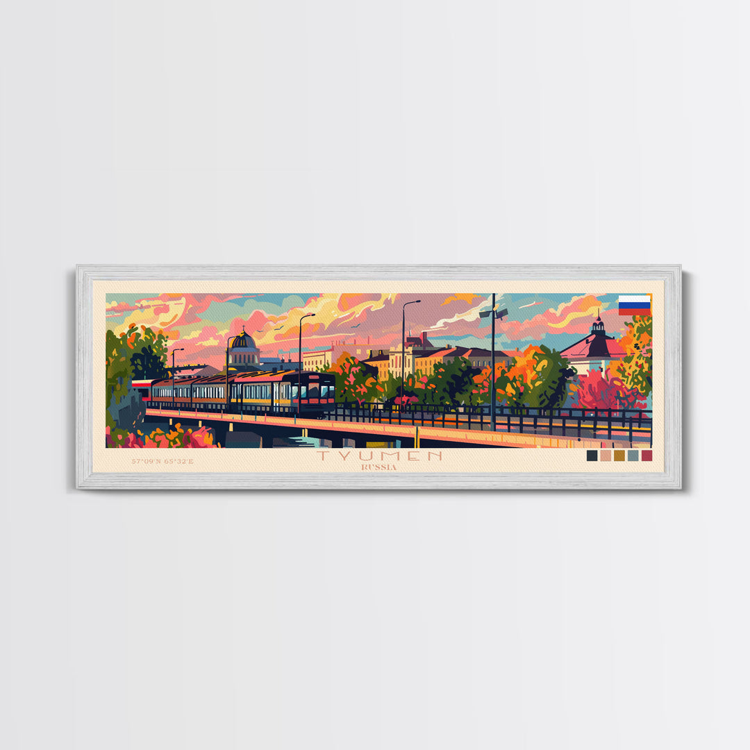 Tyumen Russia Panoramic Travel Poster, Framed Canvas Print or Metal Wall Art, Travel Art, Home Decor, Panoramic Painting, Midcentury Art