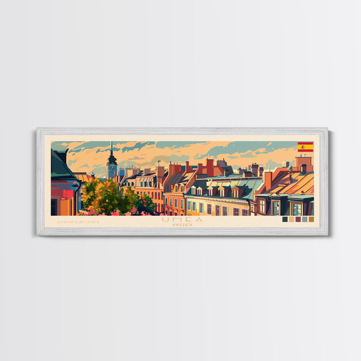 Ume Sweden Panoramic Travel Poster, Framed Canvas Print or Metal Wall Art, Travel Art, Home Decor, Panoramic Painting, Midcentury Art