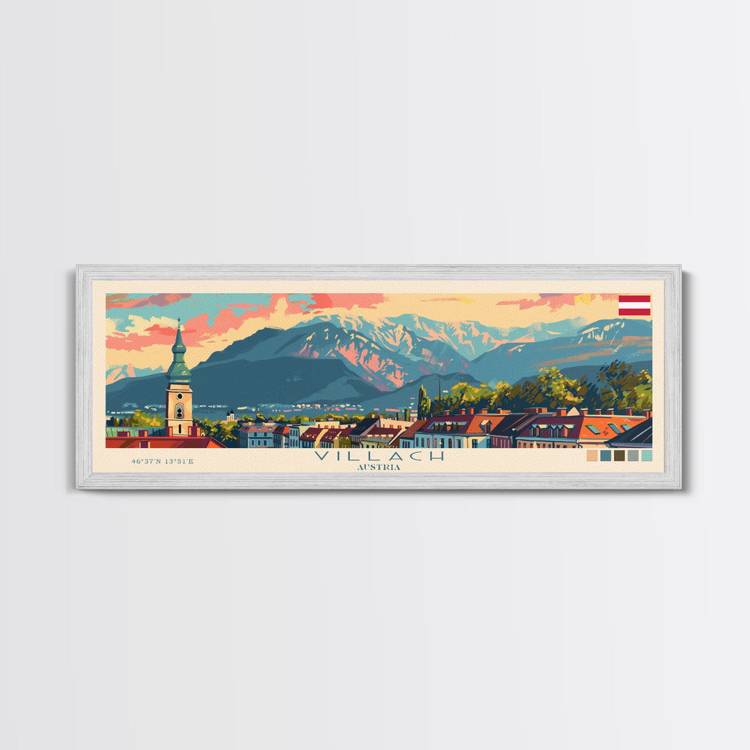 Villach Austria Travel Art, City Art, Framed Canvas Print or Metal Wall Art, Europe Travel Poster, Panoramic Wall Art, Extra Wide Wall Art