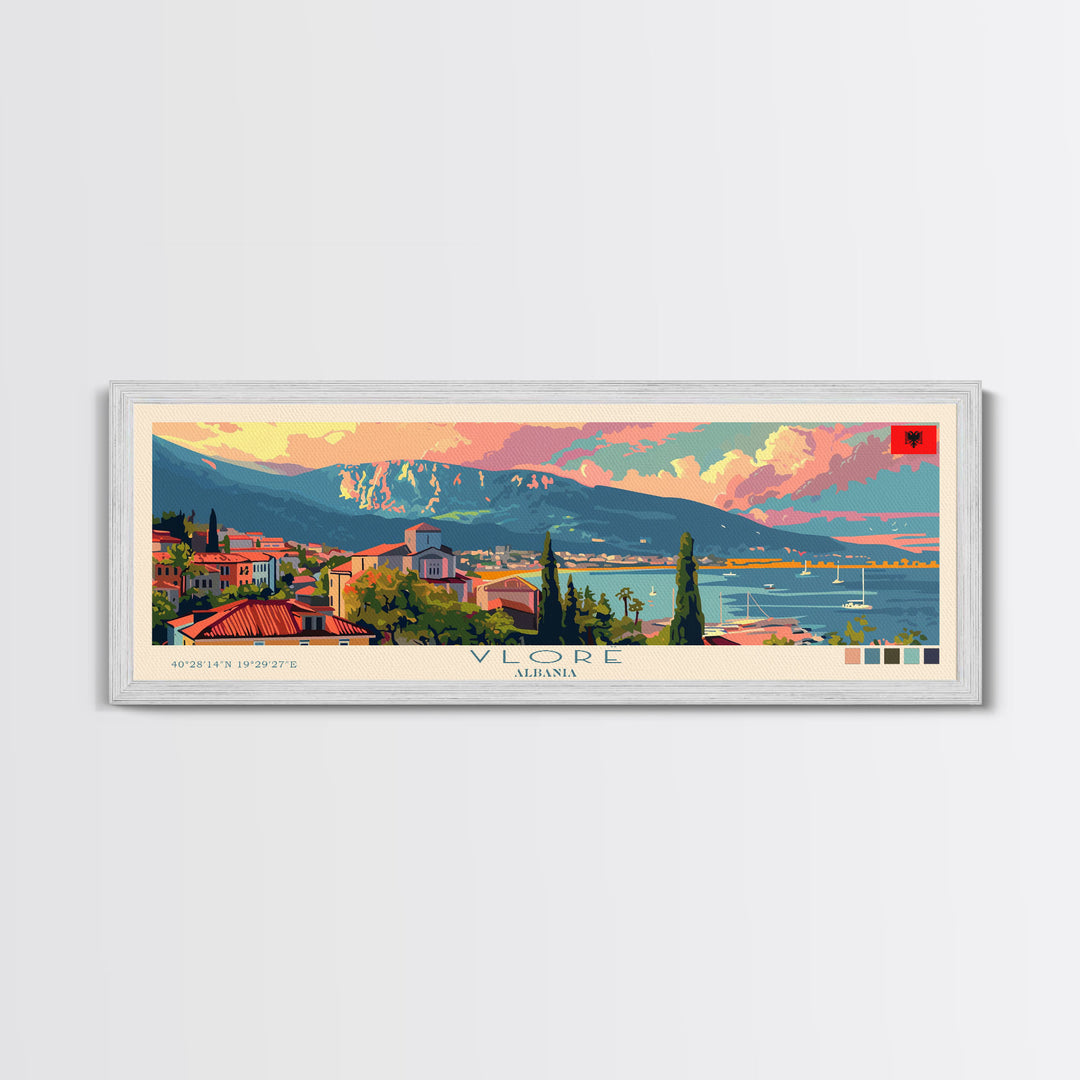 Vlore Albania Travel Art, City Art, Framed Canvas Print or Metal Wall Art, Europe Travel Poster, Panoramic Wall Art, Extra Wide Wall Art