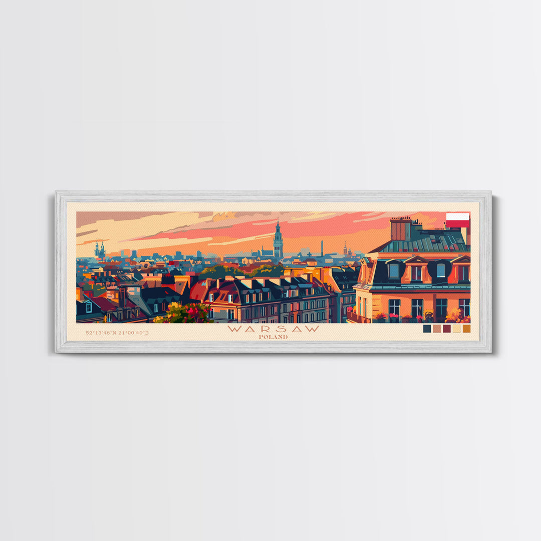 Warsaw Poland Travel Art, City Art, Framed Canvas Print or Metal Wall Art, Europe Travel Poster, Panoramic Wall Art, Extra Wide Wall Art