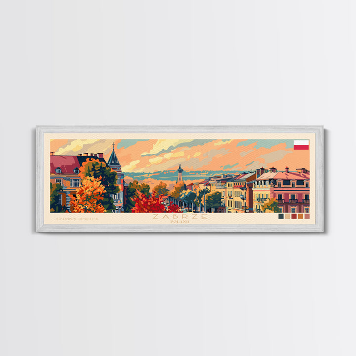 Zabrze Poland Wall Art, Panoramic Travel Poster, Panoramic Framed Canvas Print, City Wall Art, Wall Hanging Home Decor, Travel Art