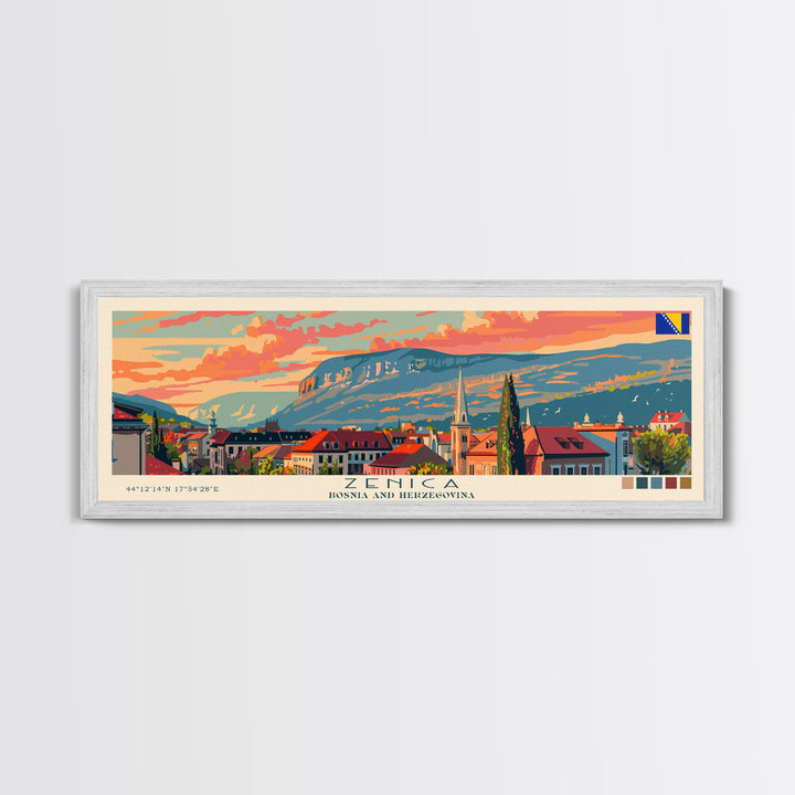 Zenica Bosnia Travel Print Wall Art, Panoramic City Art, Travel Art, Wall Decor, Vacation Gift, Framed Canvas Print Or Metal Art