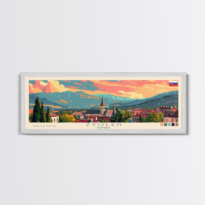 Zvolen Slovakia Panoramic Travel Poster, Framed Canvas Print or Metal Wall Art, Travel Art, Home Decor, Panoramic Painting, Midcentury Art