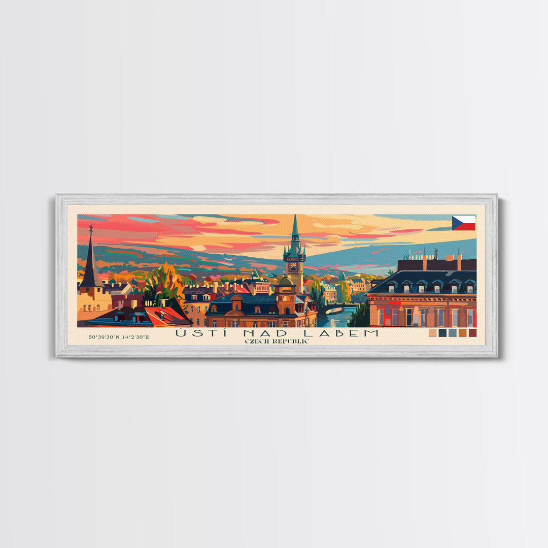 ÚstÍ nad Labem Czech Republic Wall Art, Panoramic Travel Poster, Panoramic Framed Canvas Print, City Wall Art, Wall Hanging Home Decor, Travel Art