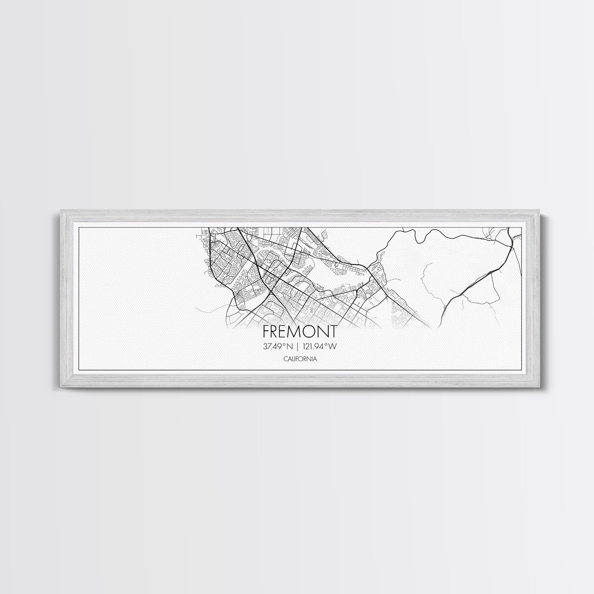 Panoramic Fremont City Map, California Art, Map Print, Minimalist Wall Art, Canvas Art, Housewarming Gift, Street Map Art, Closing Gift