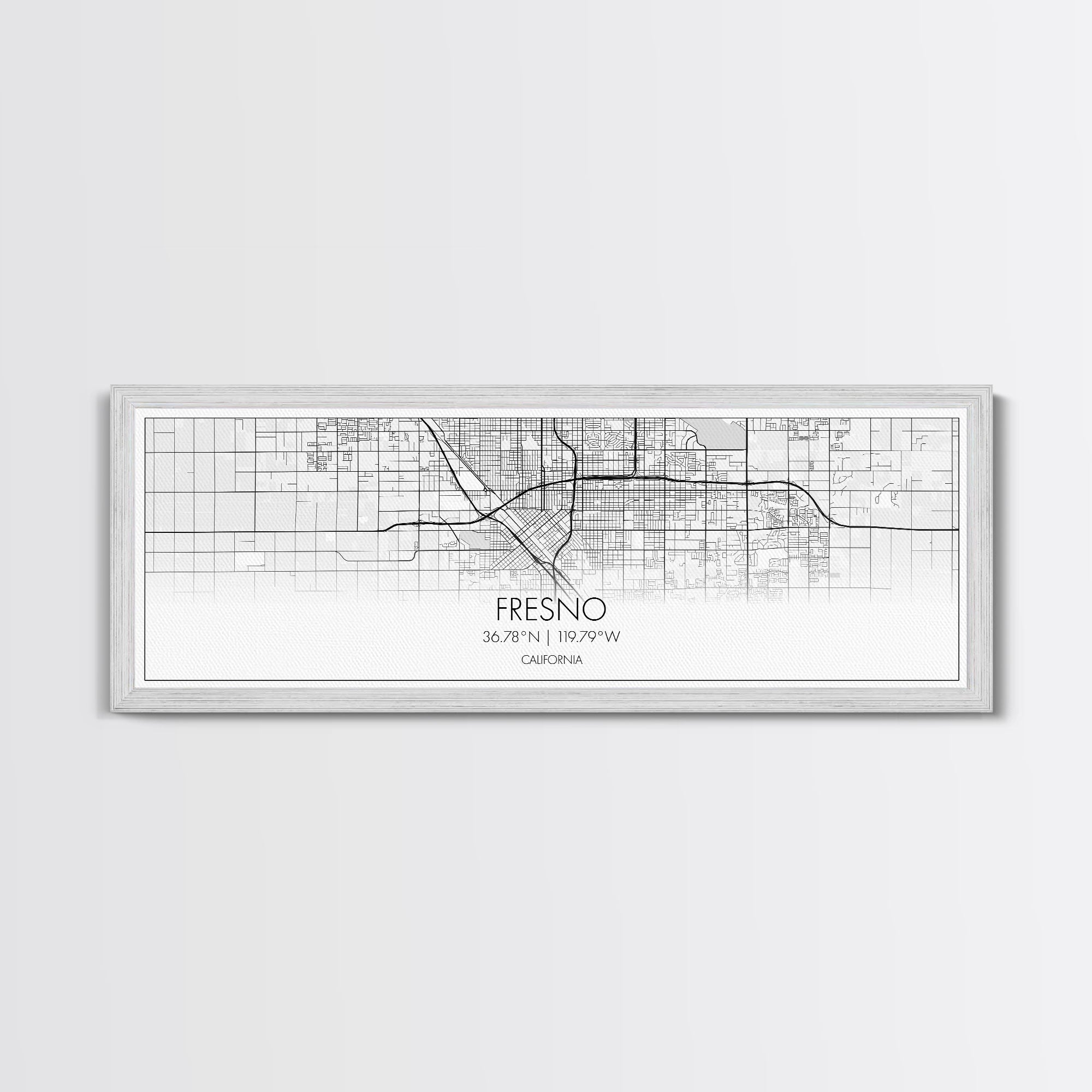 Panoramic Fresno City Map, California Art, Map Print, Minimalist Wall Art, Canvas Art, Housewarming Gift, Street Map Art, Closing Gift