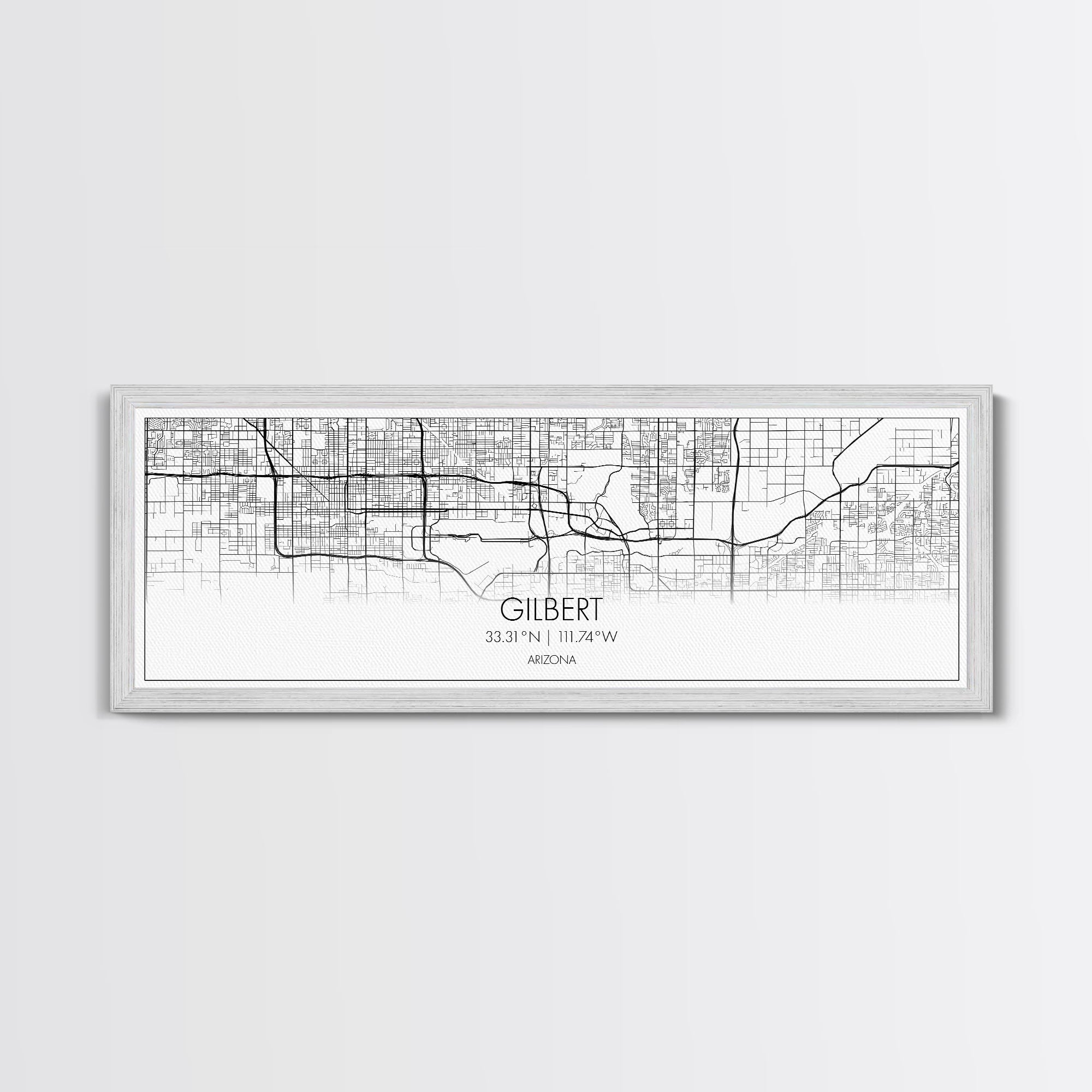 Panoramic Gilbert City Map, Arizona Art, Map Print, Minimalist Wall Art, Canvas Art, Housewarming Gift, Street Map Art, Closing Gift