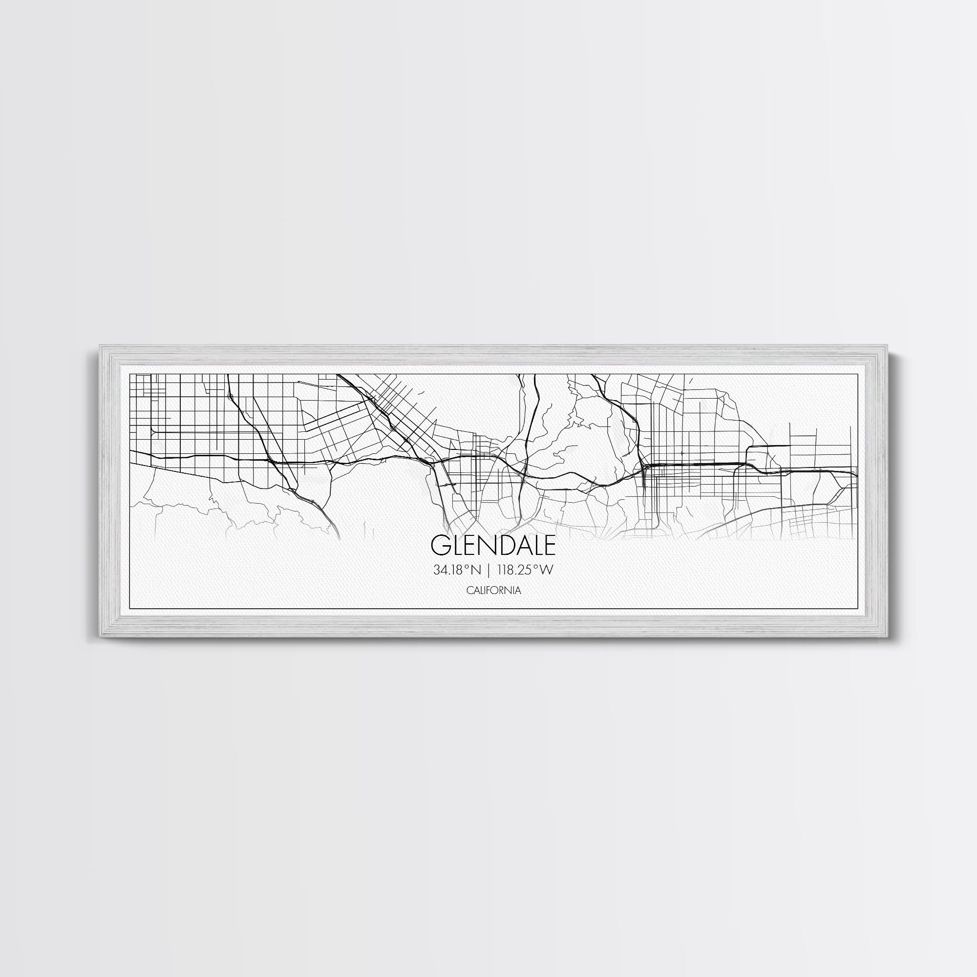 Panoramic Glendale City Map, California Art, Map Print, Minimalist Wall Art, Canvas Art, Housewarming Gift, Street Map Art, Closing Gift