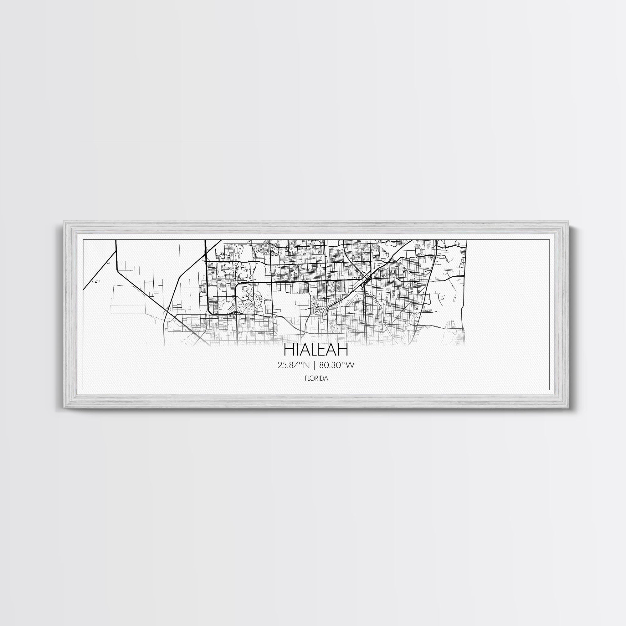 Panoramic Hialeah City Map, Florida Art, Map Print, Minimalist Wall Art, Canvas Art, Housewarming Gift, Street Map Art, Closing Gift