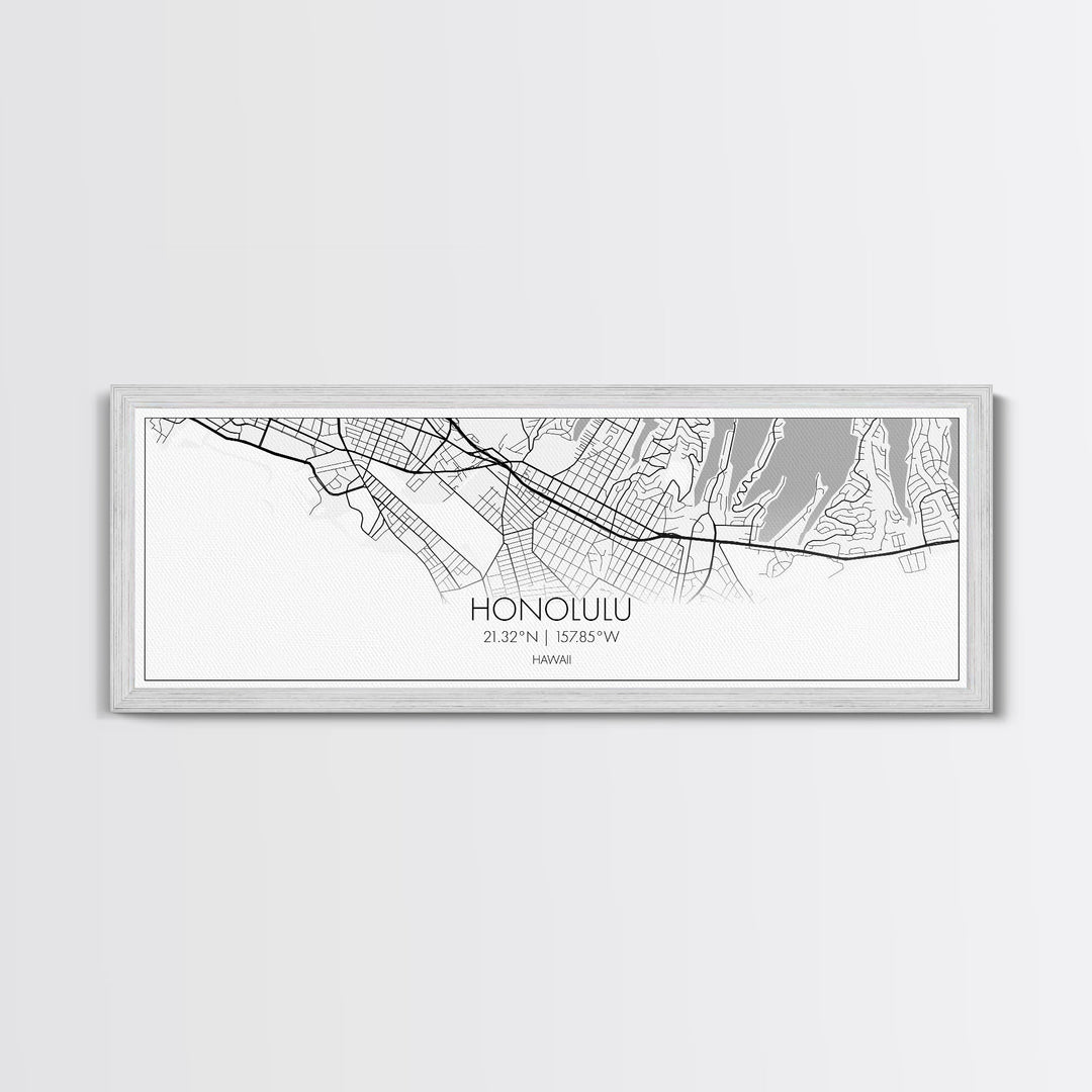 Panoramic Honolulu City Map, Hawaii Art, Map Print, Minimalist Wall Art, Canvas Art, Housewarming Gift, Street Map Art, Closing Gift