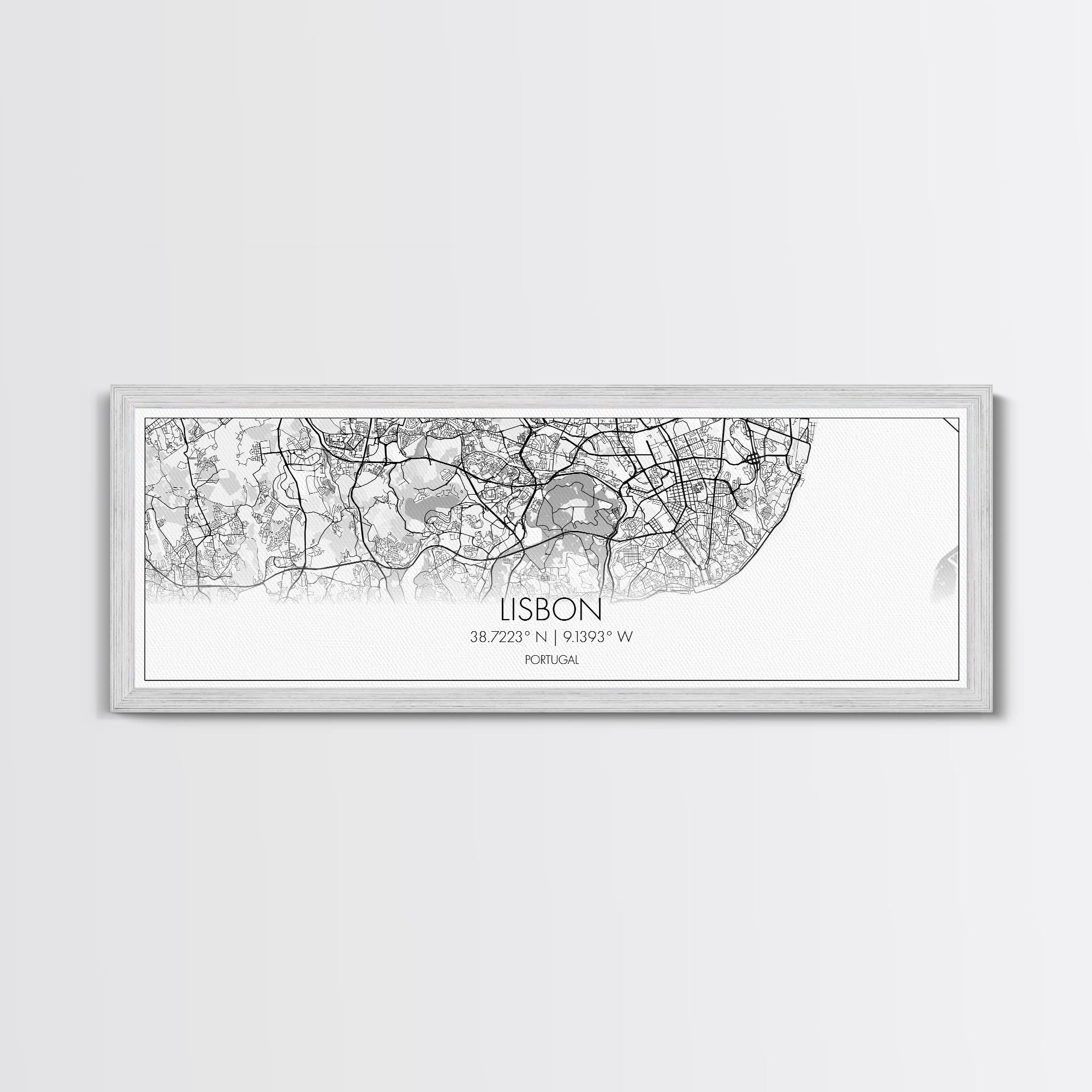 Panoramic Lisbon City Map, Portugal Art, Map Print, Minimalist Wall Art, Canvas Art, Housewarming Gift, Street Map Art, Closing Gift