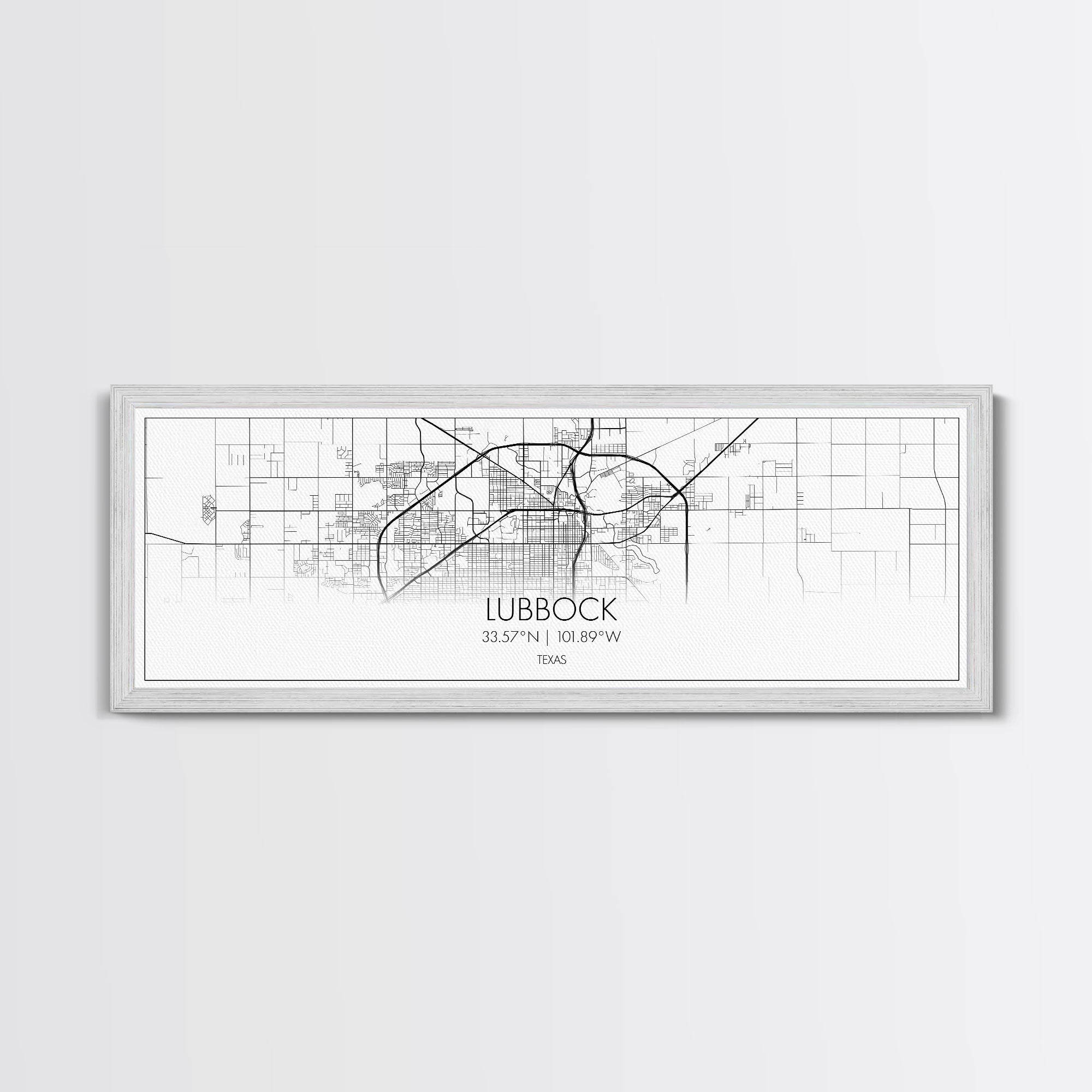 Panoramic Lubbock City Map, Texas Art, Map Print, Minimalist Wall Art, Canvas Art, Housewarming Gift, Street Map Art, Closing Gift