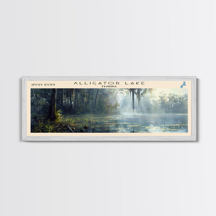 Alligator Lake Florida Panoramic Framed Canvas Print, Lake House Decor, Tropical Landscape, Travel Poster, Wall Art, Scenic Painting