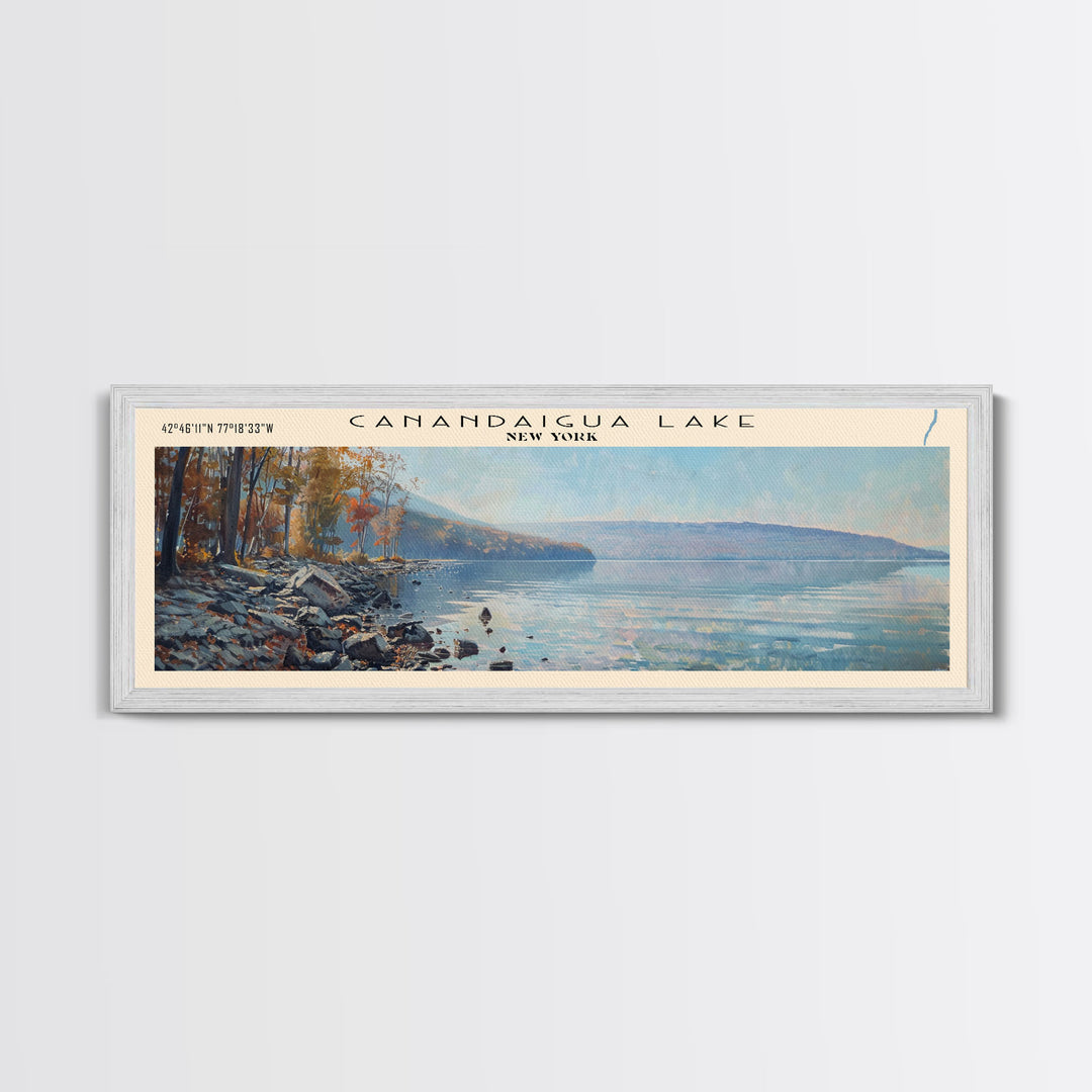 Canandaigua Lake New York Framed Canvas Print, Lake House Art, Panoramic Wall Art, Travel Poster, Modern Lake Painting, Nature Art