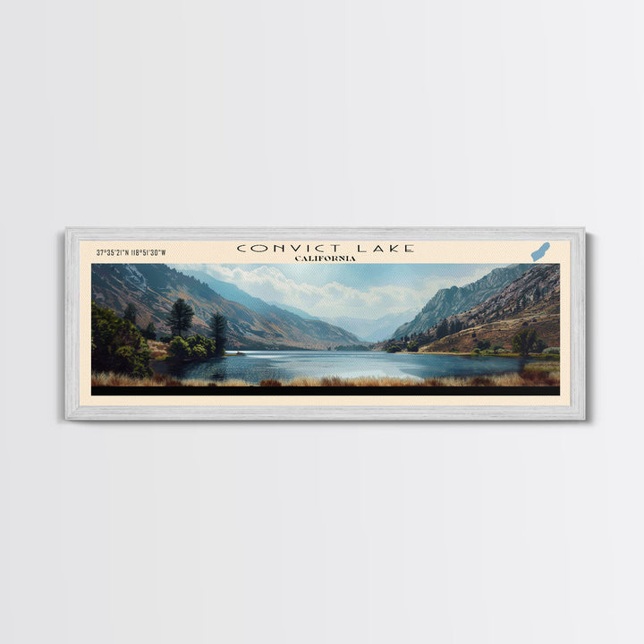 Convict Lake California Framed Canvas Print, Lake House Art, Panoramic Wide Art, Travel Poster, Modern Lake Painting, Nature Art