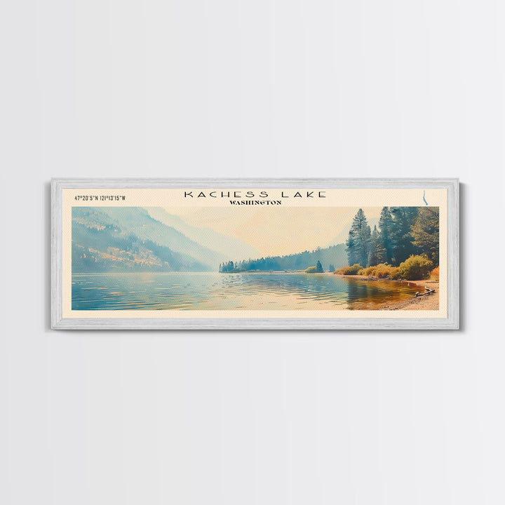 Kachess Lake Washington Framed Canvas Print, Lake House Art, Panoramic Wall Art, Travel Poster, Beautiful Lake Painting, Home Decor