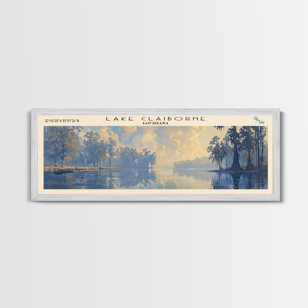 Lake Claiborne Louisiana Framed Canvas Print, Lake House Decor, Panoramic Wall Art, Travel Poster, Serene Lake Painting, Nature Art