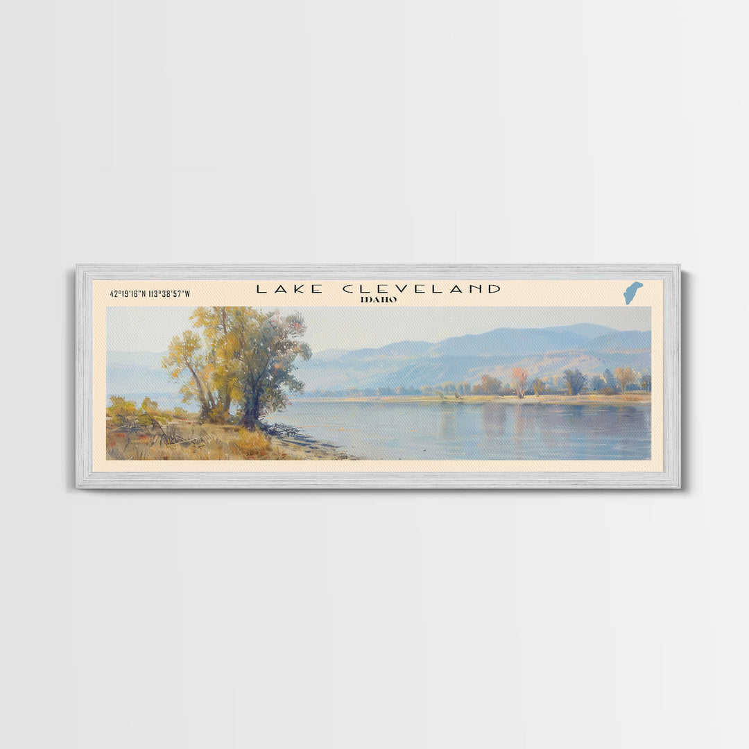 Lake Cleveland Idaho Framed Canvas Print, Lake House Decor, Panoramic Wall Art, Travel Poster, Stunning Lake Painting, Home Art