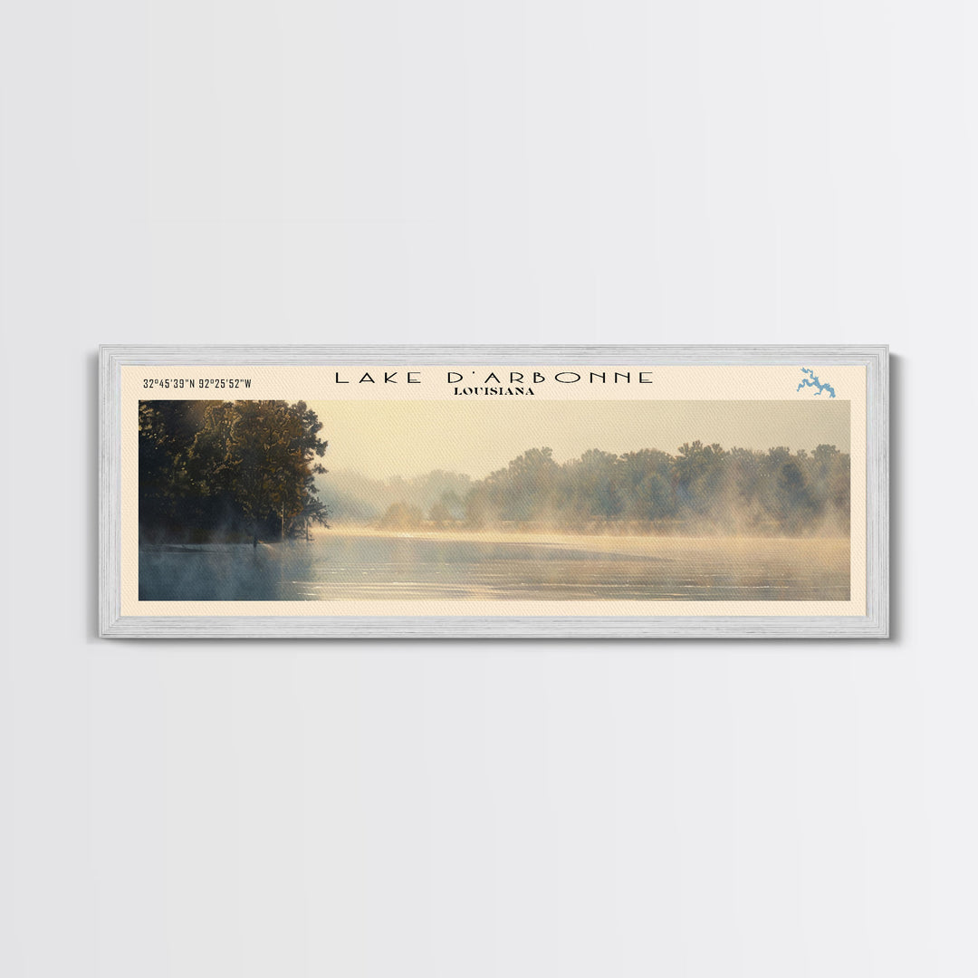 Lake D'Arbonne Louisiana Framed Canvas Print, Lake House Decor, Panoramic Wall Art, Travel Poster, Serene Lake Painting, Nature Art