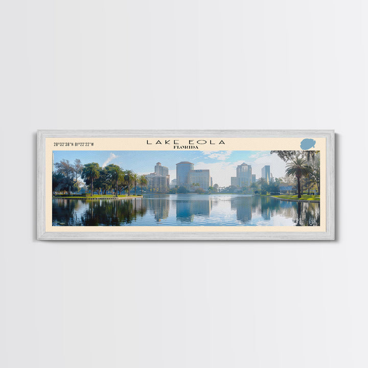 Lake Eola Florida Framed Canvas Print, Lake House Decor, Panoramic Wall Art, Travel Poster, Scenic Lake Painting, Nature Art