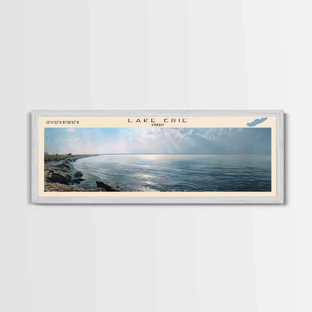 Lake Erie Framed Canvas Print, Lake House Decor, Panoramic Wall Art, Travel Poster, Stunning Lake Painting, Home Art