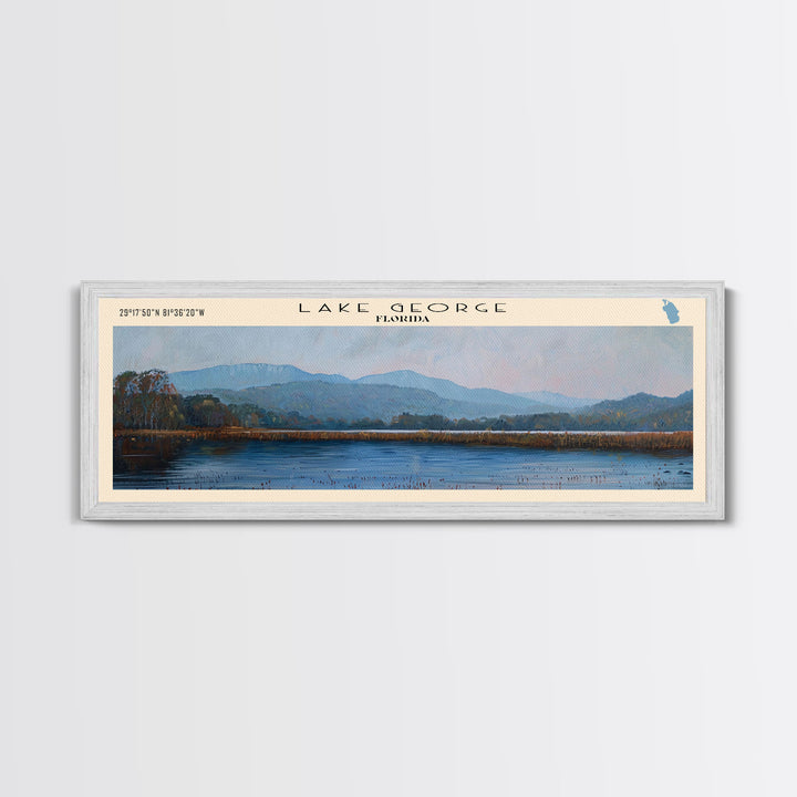 Lake George Framed Canvas Print, Lake House Decor, Panoramic Wall Art, Travel Poster, Serene Lake Painting, Nature Art