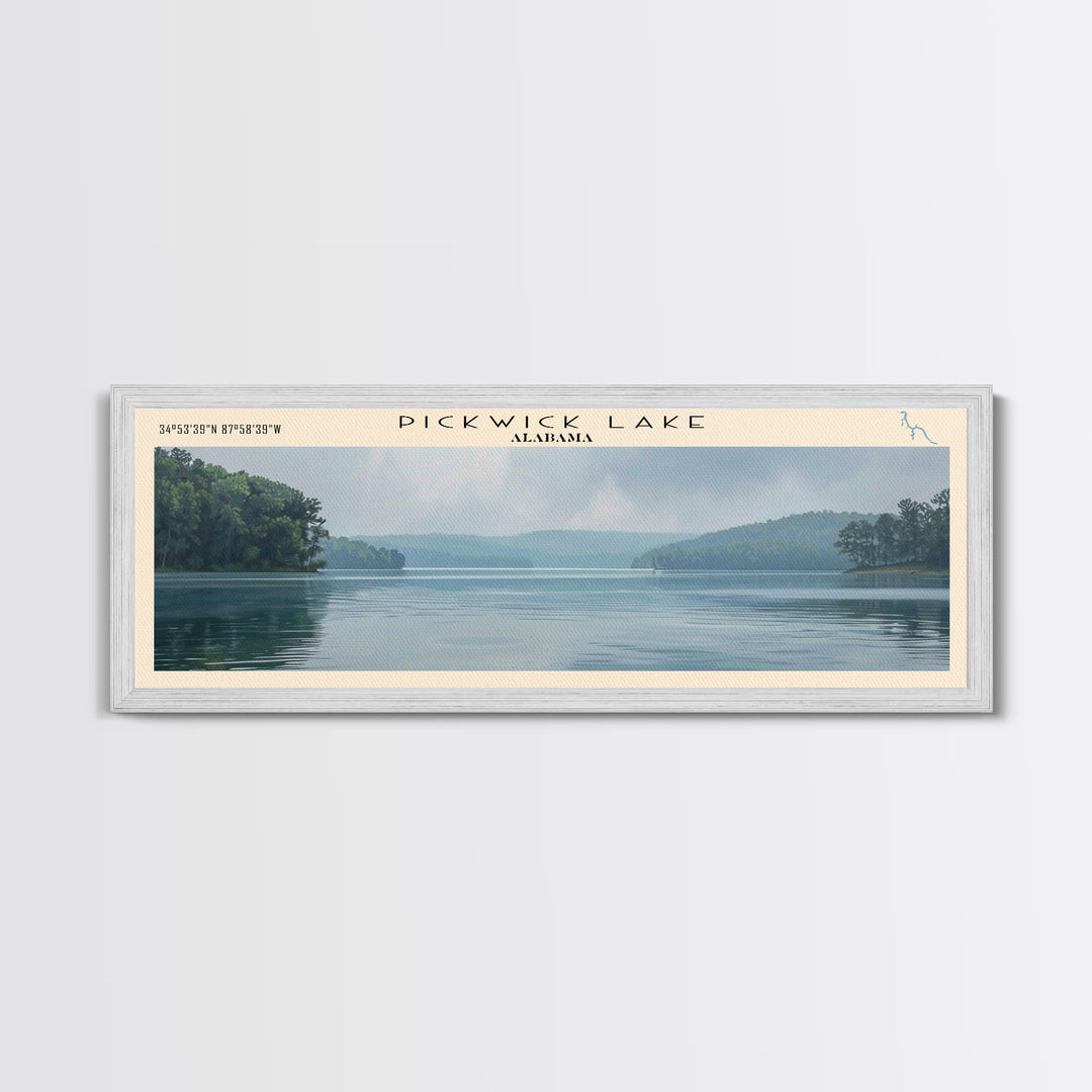 Pickwick Lake Alabama Framed Canvas Print, Lake House Decor, Panoramic Travel Poster, Scenic Wall Art, Contemporary Art