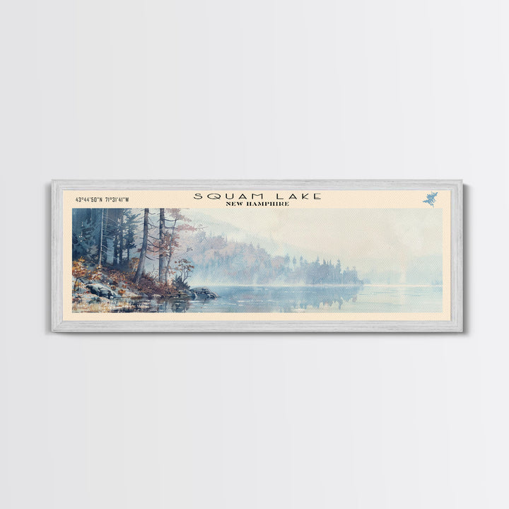 Squam Lake New Hampshire Panoramic Framed Canvas Print, Lake House Decor, Wall Art, Travel Poster, Scenic Landscape, Living Room Decor