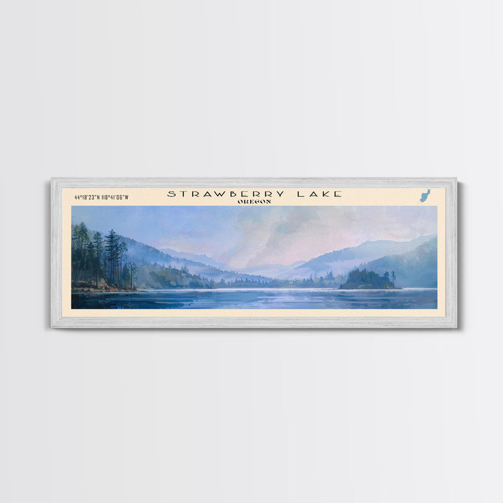 Strawberry Lake Oregon Panoramic Framed Canvas Print, Lake House Decor, Wall Art, Travel Poster, Tranquil Lake Scene, Living Room Decor